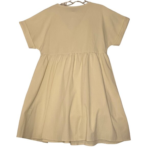 Cream V-Neck Short Sleeve Babydoll Dress  Size M Mini Short Sleeve Chic - Picture 6 of 15